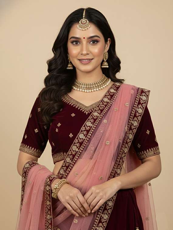 women solid with work semi stitched flared lehenga - 22271924 -  Standard Image - 3