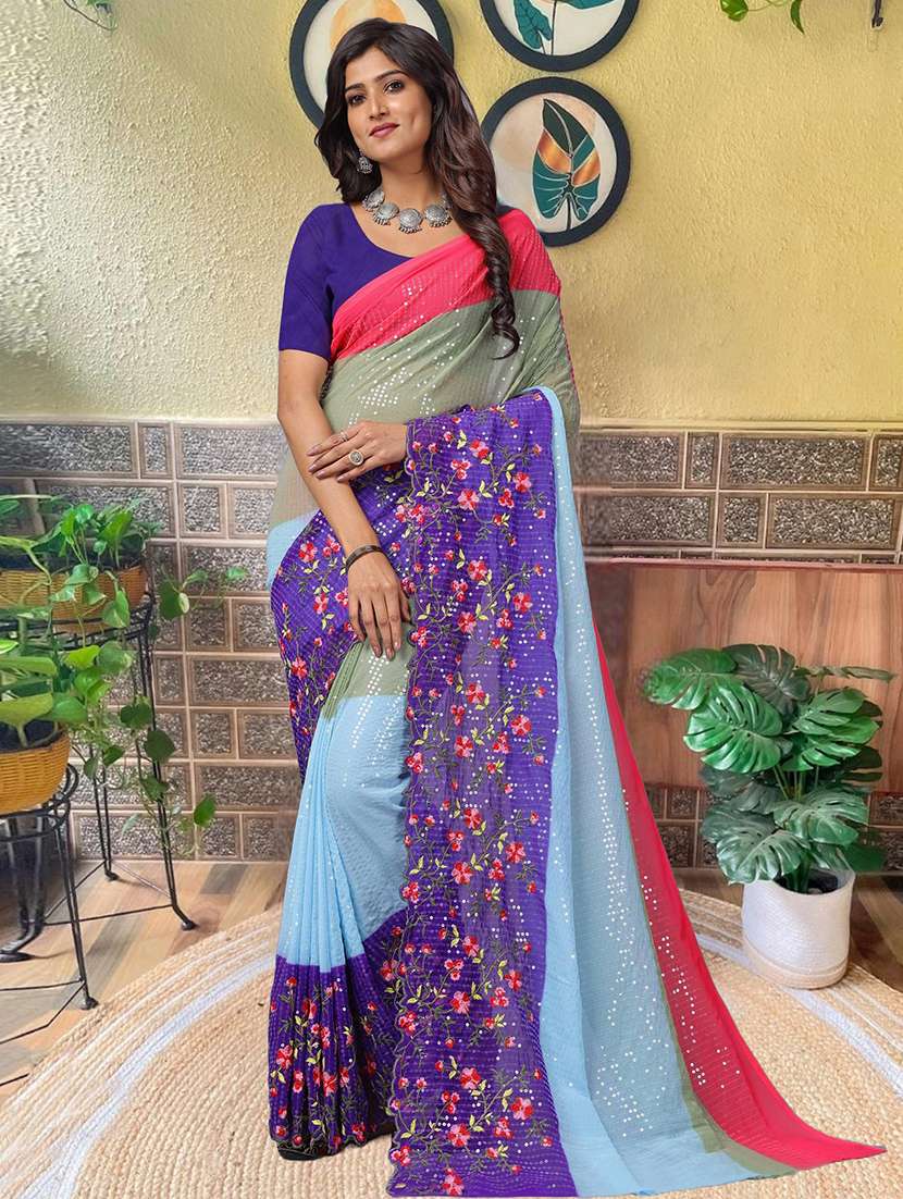 women ombre embroidered saree with blouse