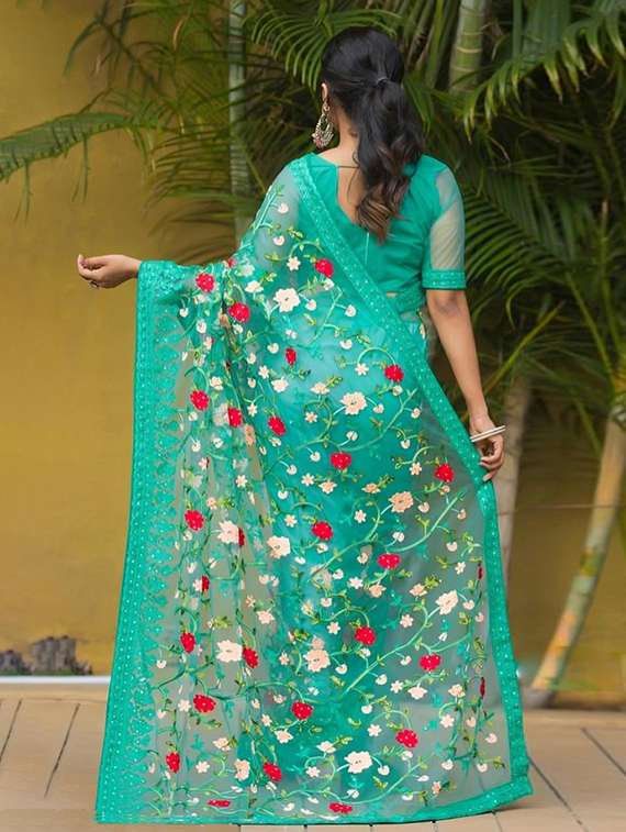 women solid with work embroidered saree with blouse - 22271928 -  Standard Image - 3