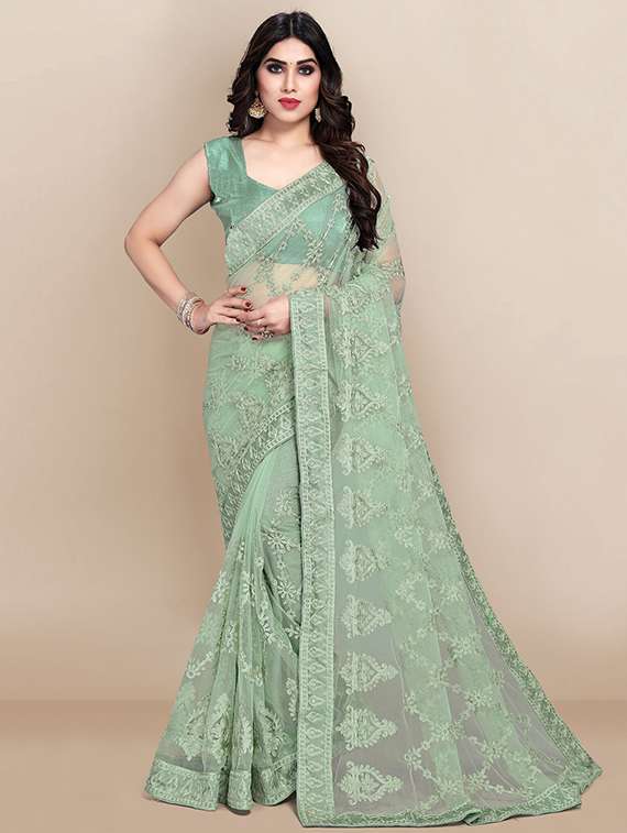 women solid with work embroidered saree with blouse