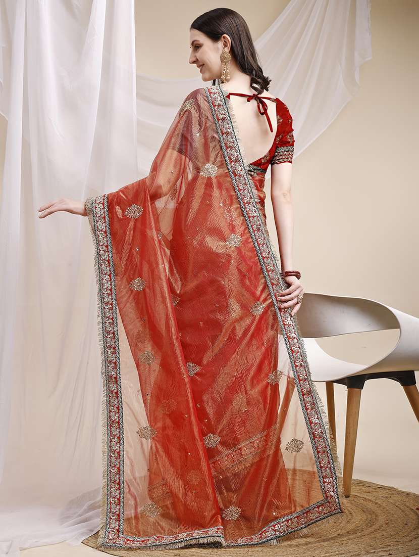 women solid with work embroidered saree with blouse - 22271936 -  Standard Image - 3