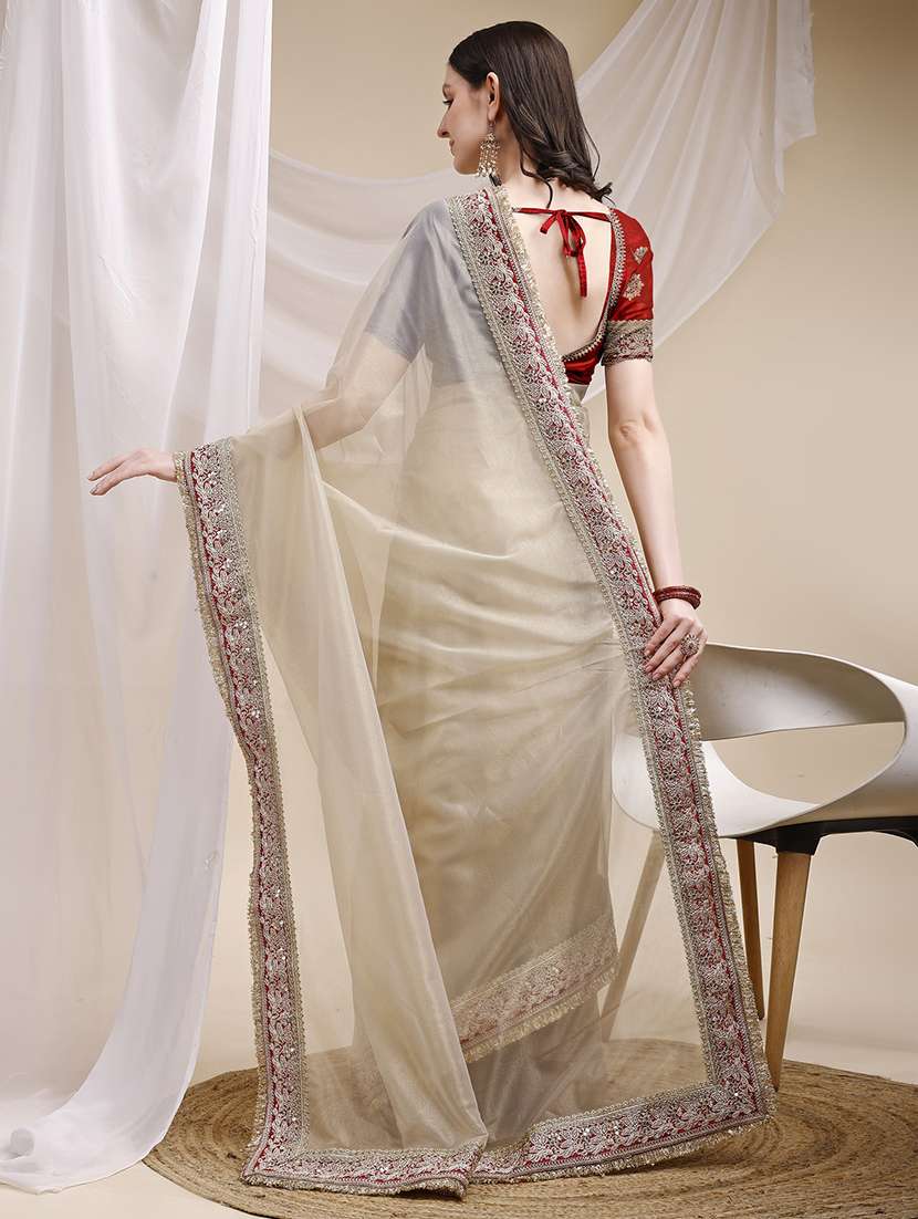 women solid with bordered saree with blouse - 22271937 -  Standard Image - 3