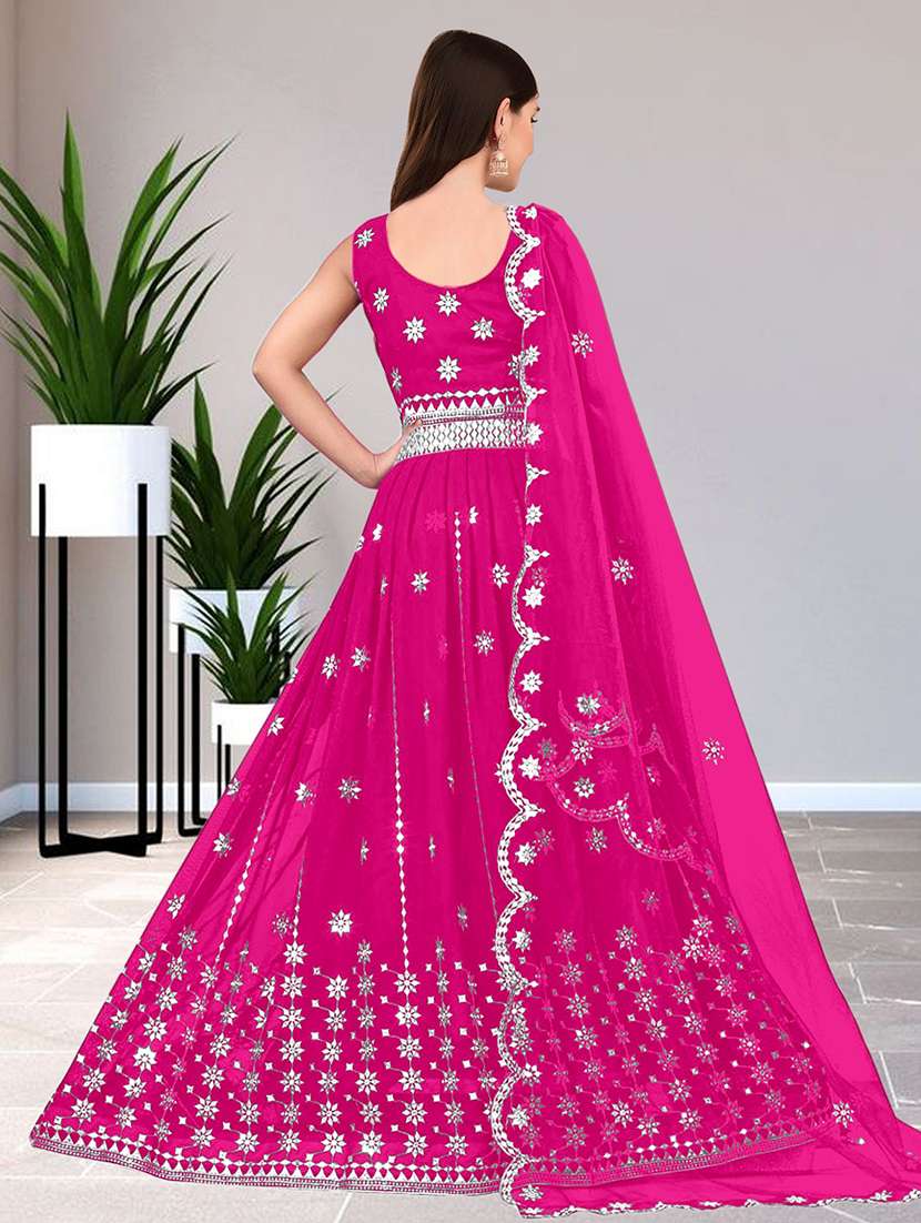 women solid with work semi stitched flared gown - 22271939 -  Standard Image - 3