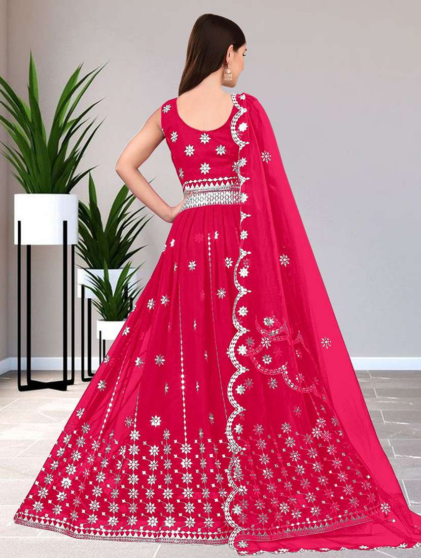 women solid with work semi stitched flared gown - 22271940 -  Standard Image - 3