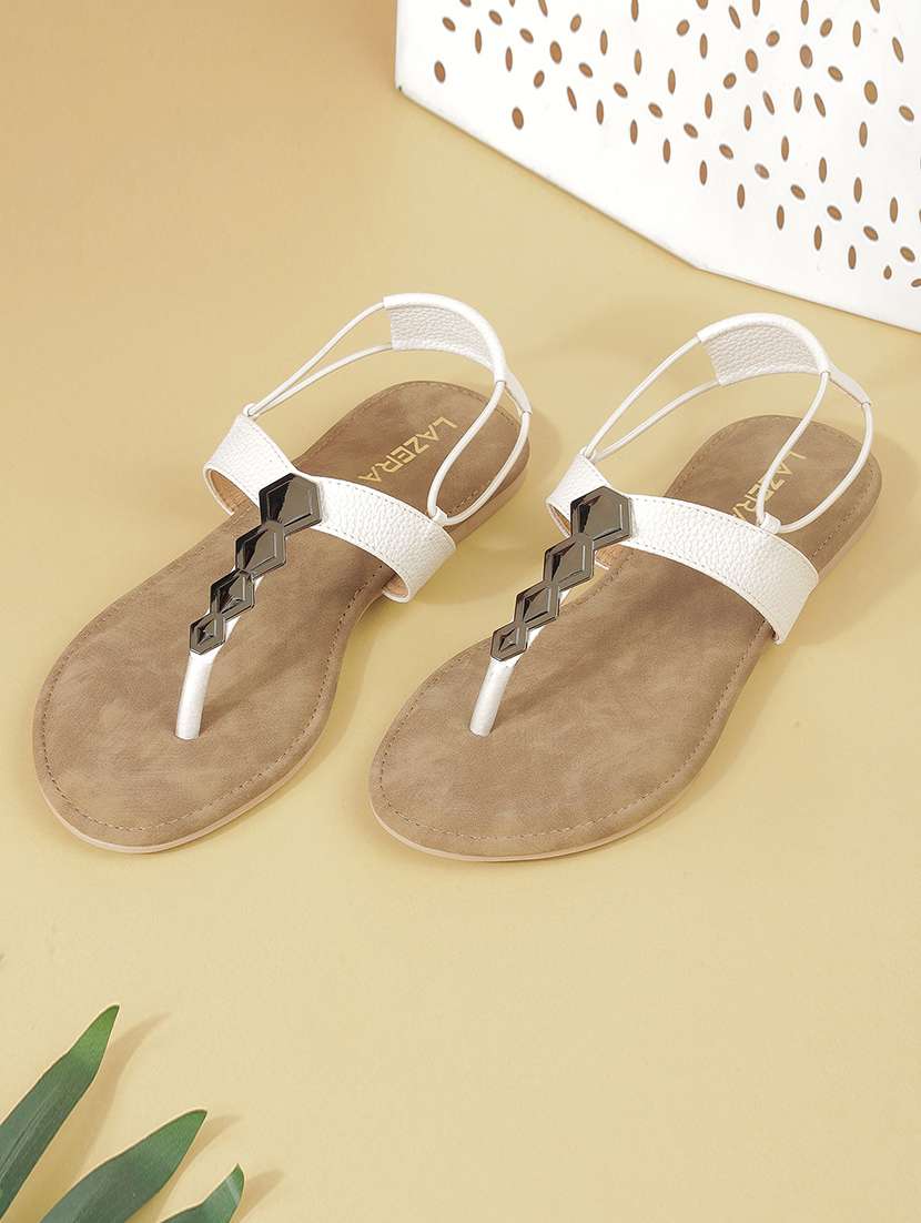 women embellished t-strap flat sandal