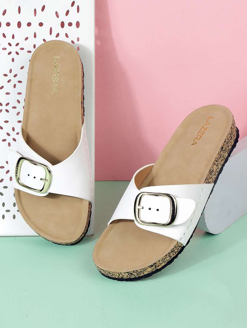 women solid slip on flat sandal