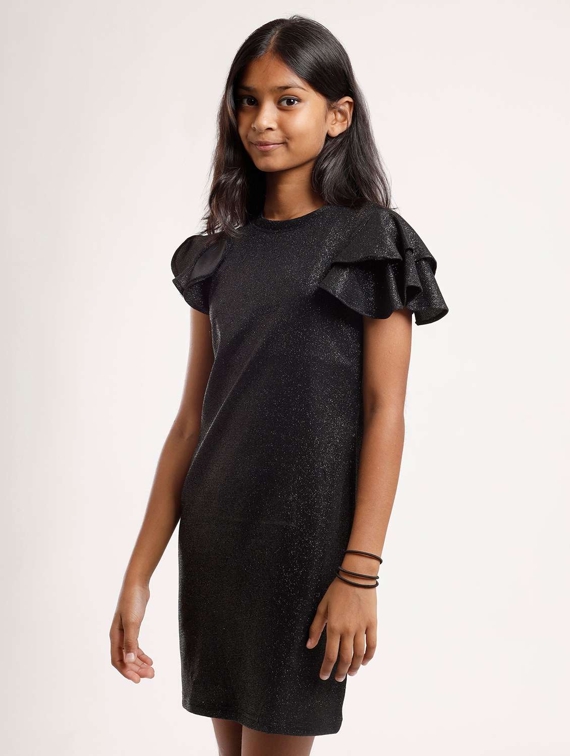 girls self designed flared sleeve a-line dress