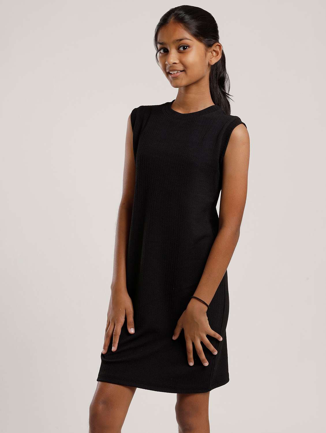 girls solid sleeveless a-line dress