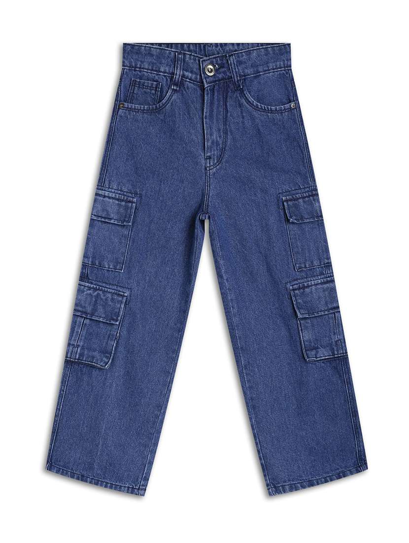 boys solid mid rise denim cargo
