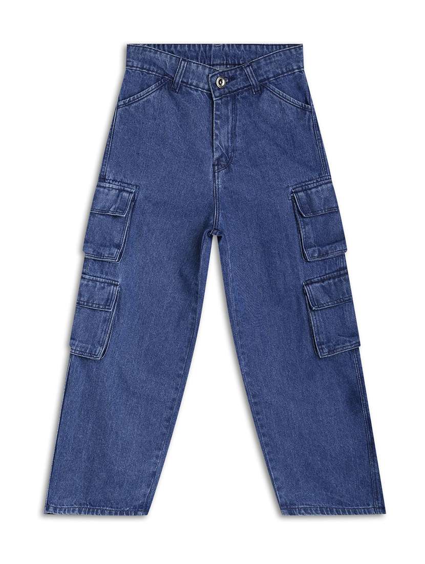 boys solid mid rise denim cargo