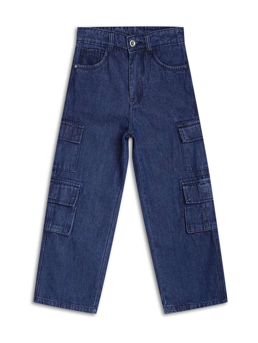 boys solid mid rise denim cargo