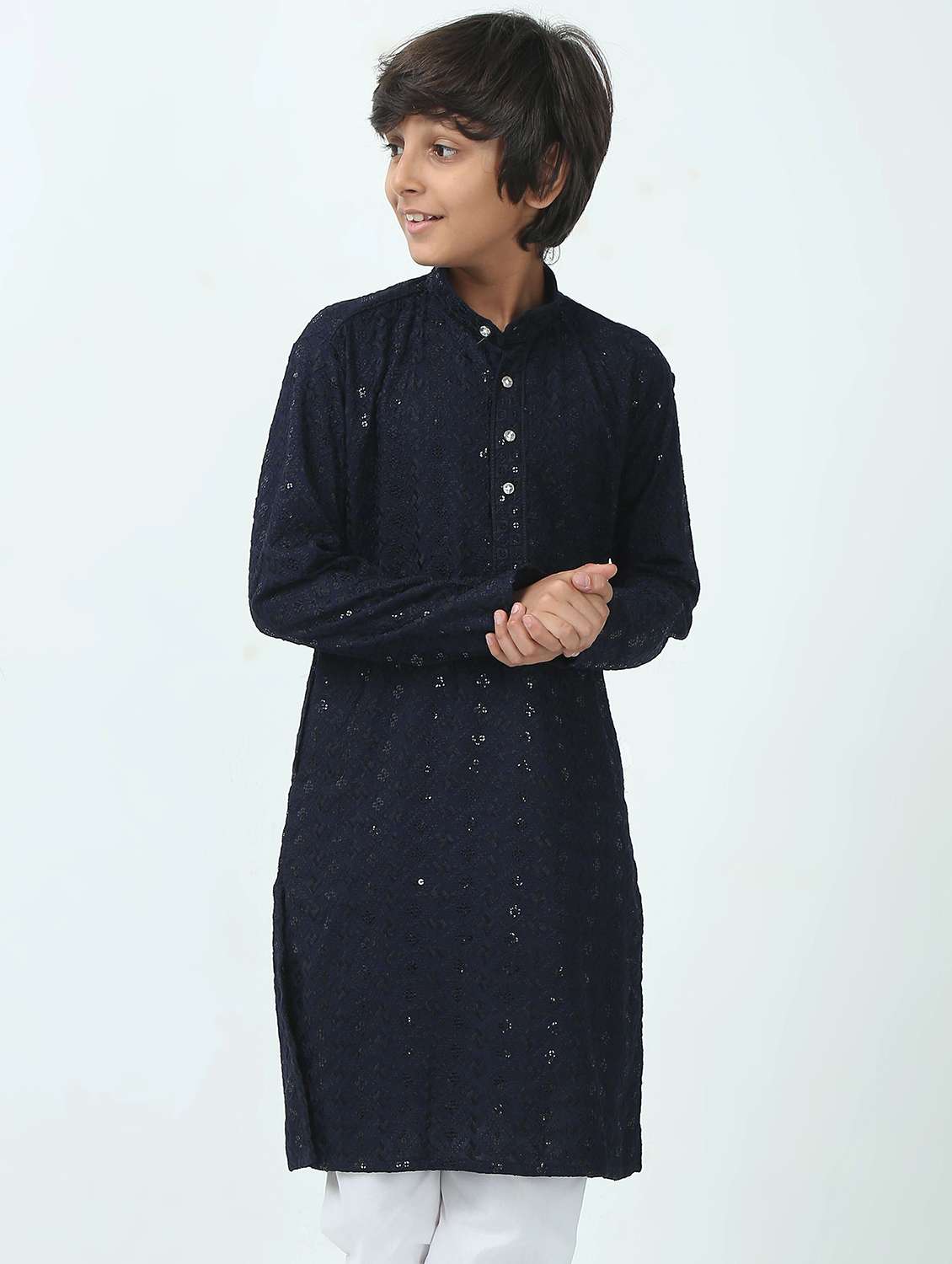 boys embroidered long sleeve kurta