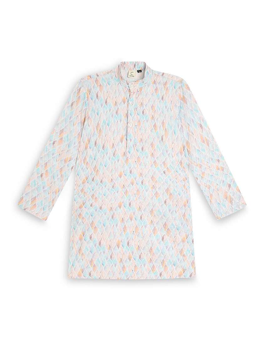 boys printed long sleeve straight kurta