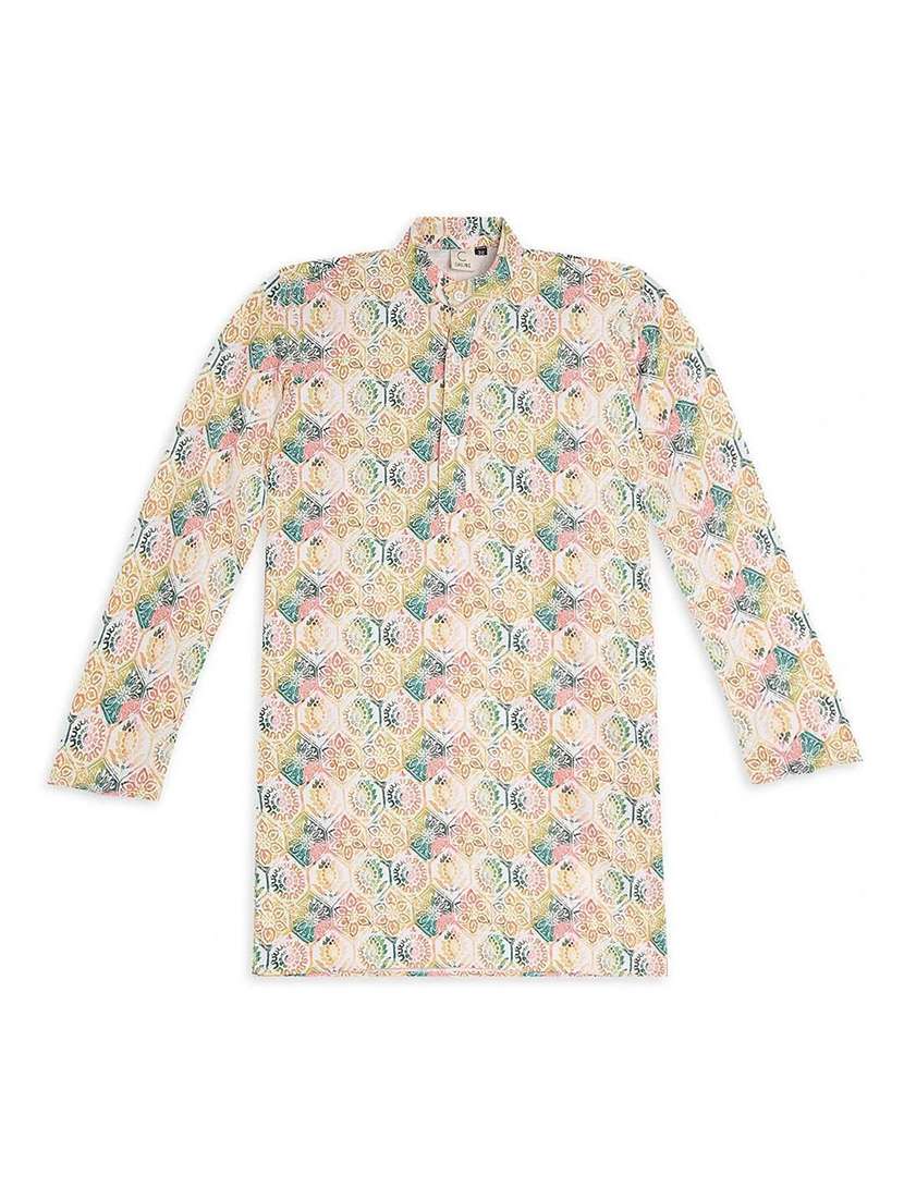 boys printed long sleeve straight kurta