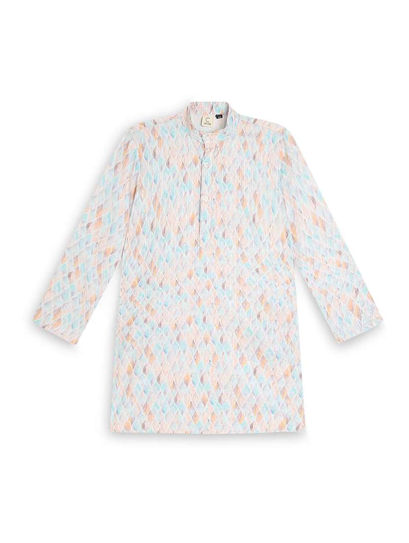 boys printed long sleeve straight kurta