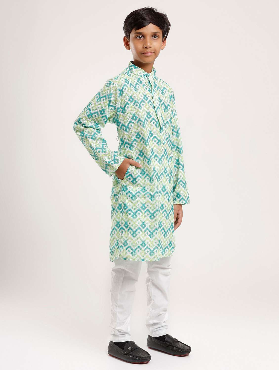 boys printed long sleeve straight kurta