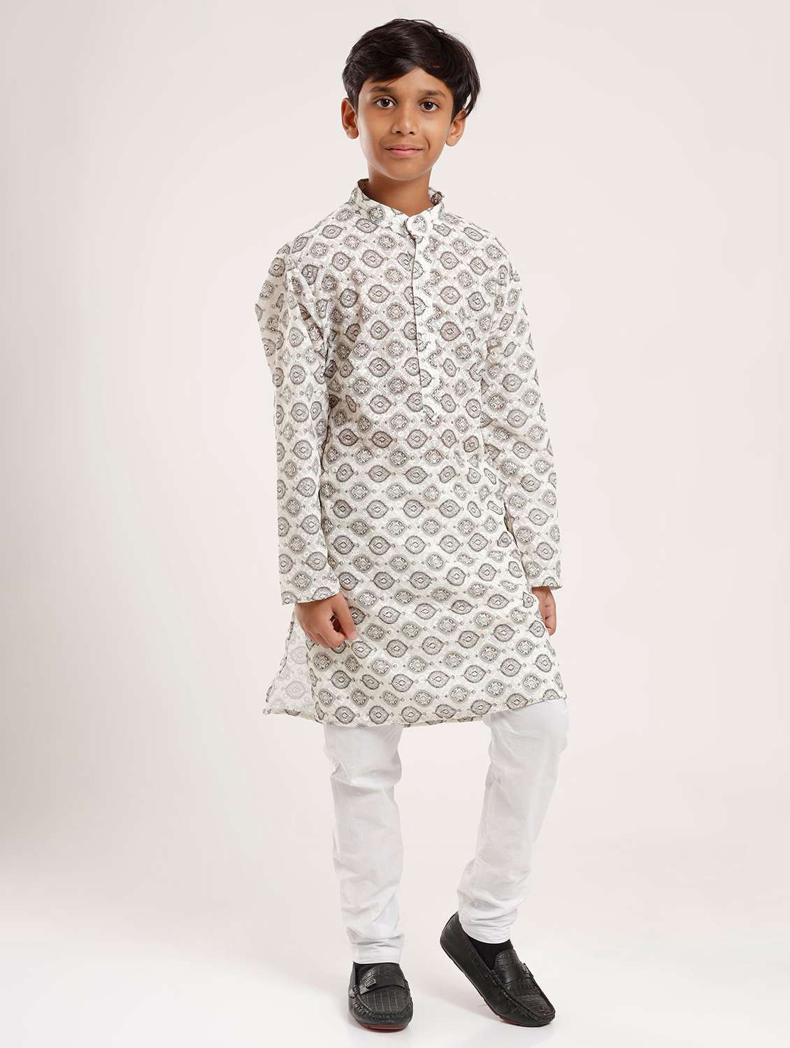 boys printed long sleeve straight kurta