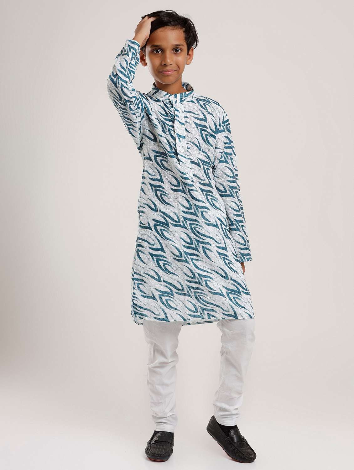 boys printed long sleeve straight kurta