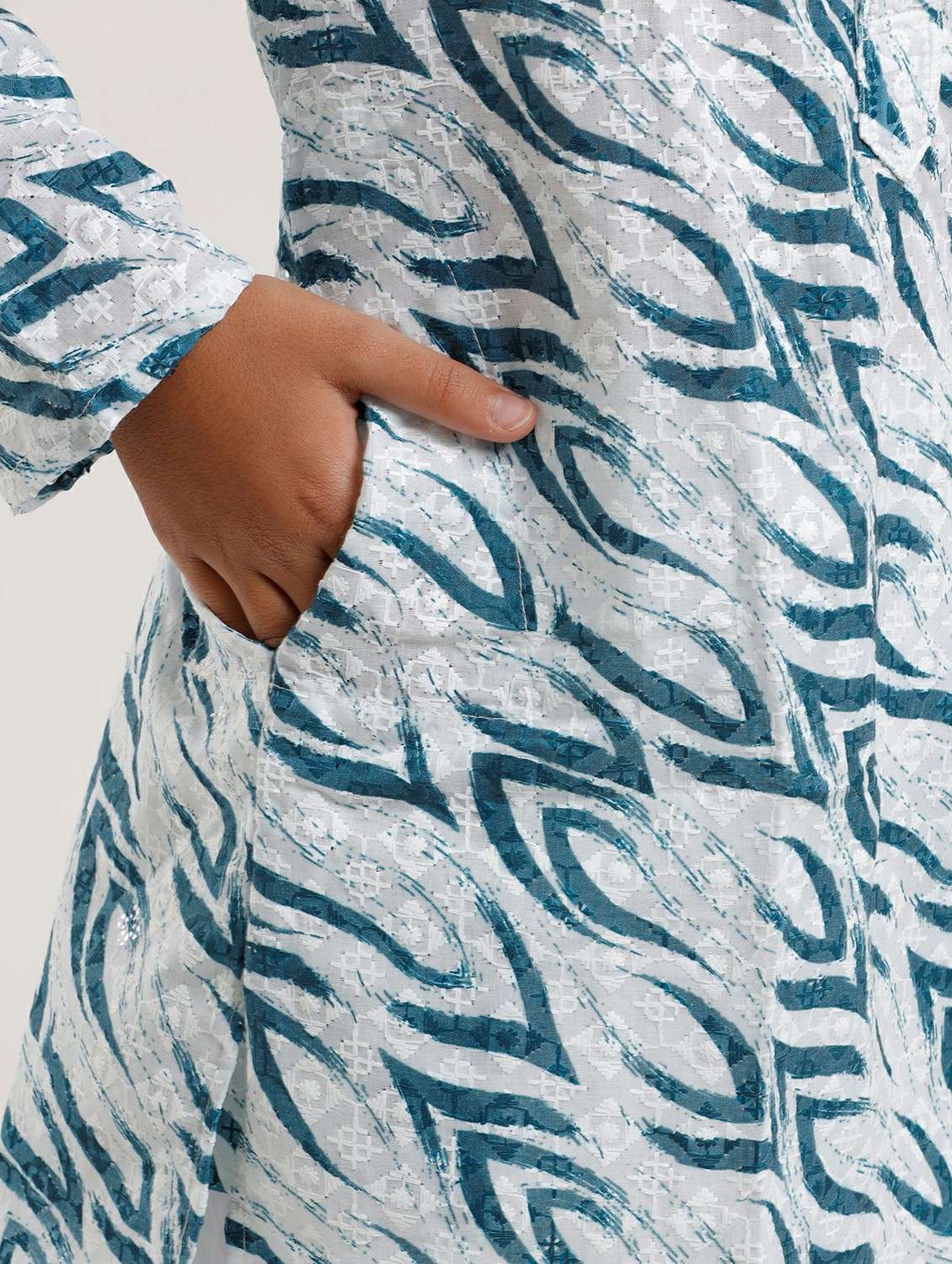 boys printed long sleeve straight kurta - 22272035 -  Standard Image - 3