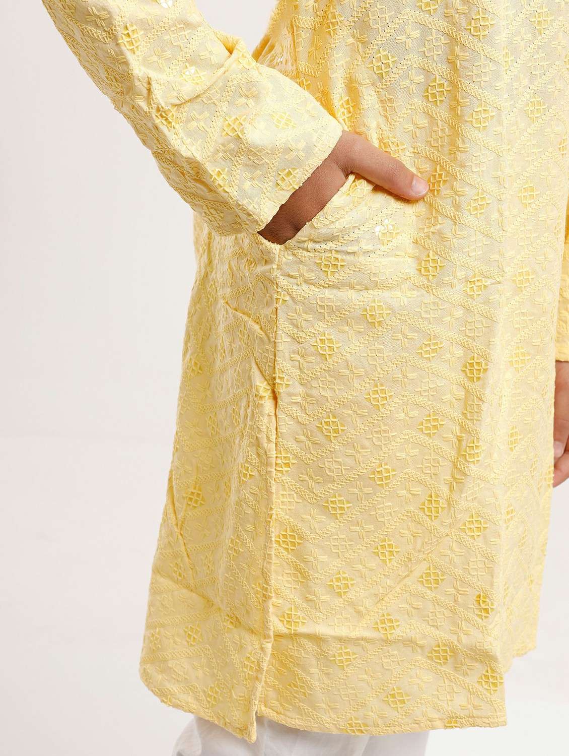 boys embroidered long sleeve straight kurta - 22272037 -  Standard Image - 3