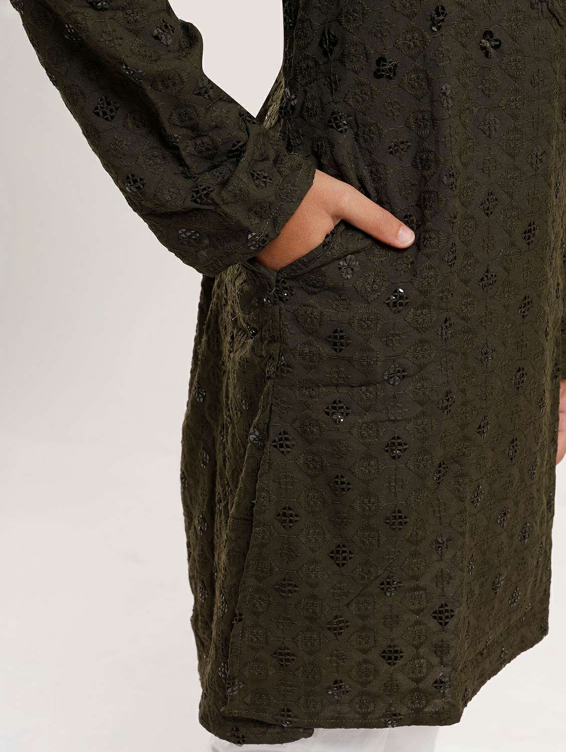 boys embroidered long sleeve straight kurta - 22272038 -  Standard Image - 3