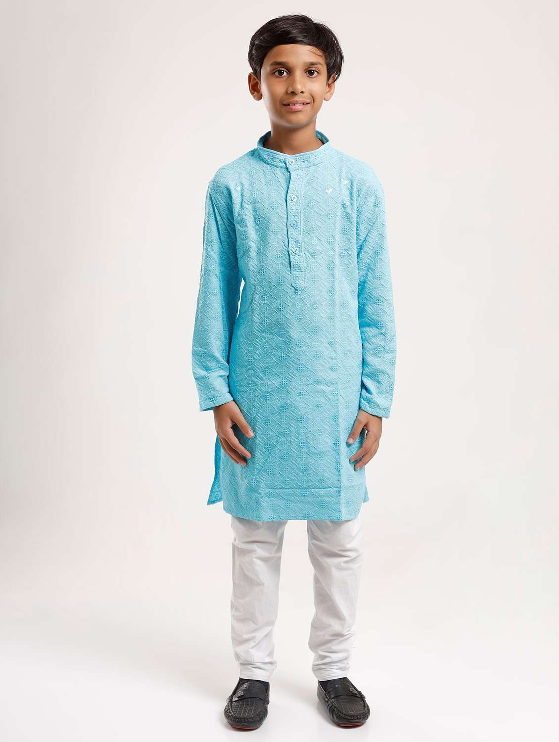 boys embroidered long sleeve straight kurta