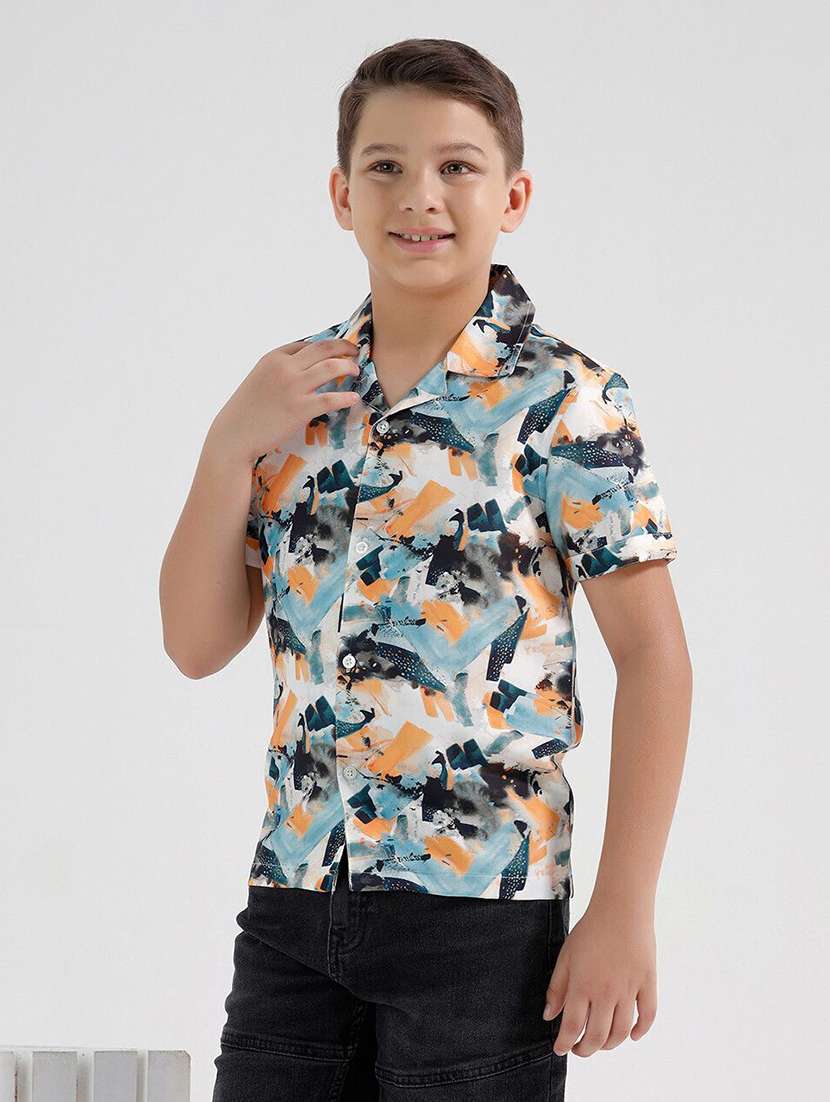 boys printed collared short sleeve shirt