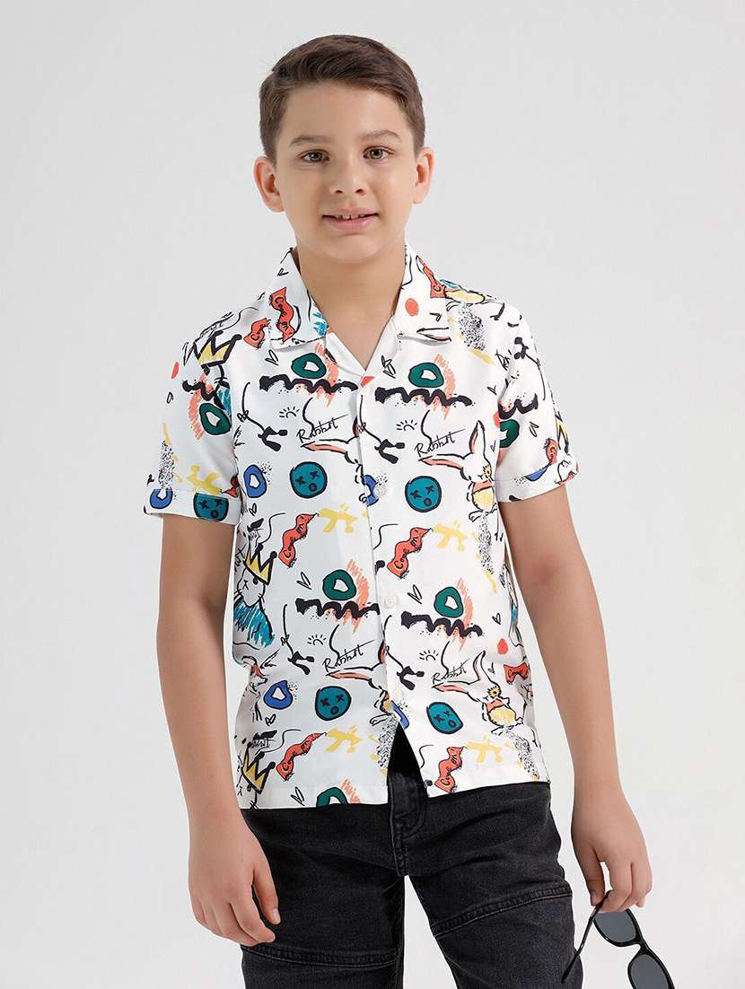 boys printed collared short sleeve shirt