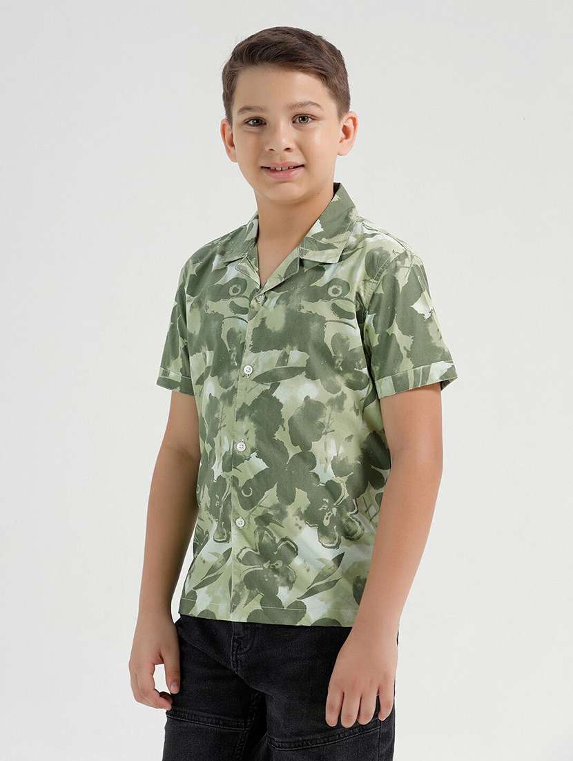 boys printed collared short sleeve shirt