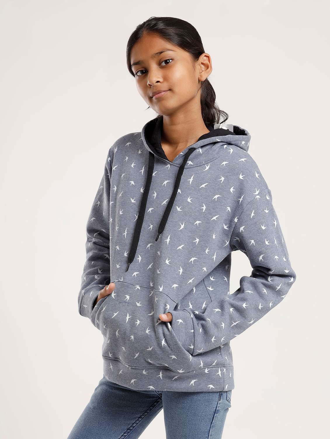 girls printed long sleeve hooded sweatshirt