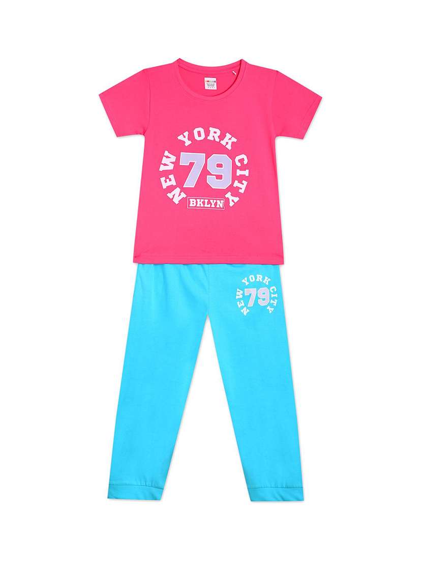 girls printed short sleeve t-shirt and pyjama set