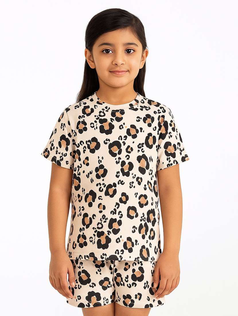 girls printed short sleeve t-shirt and short set