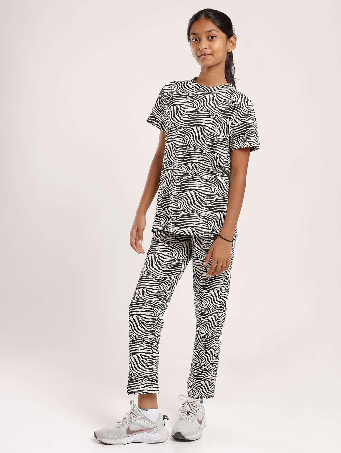 girls printed short sleeve full length set