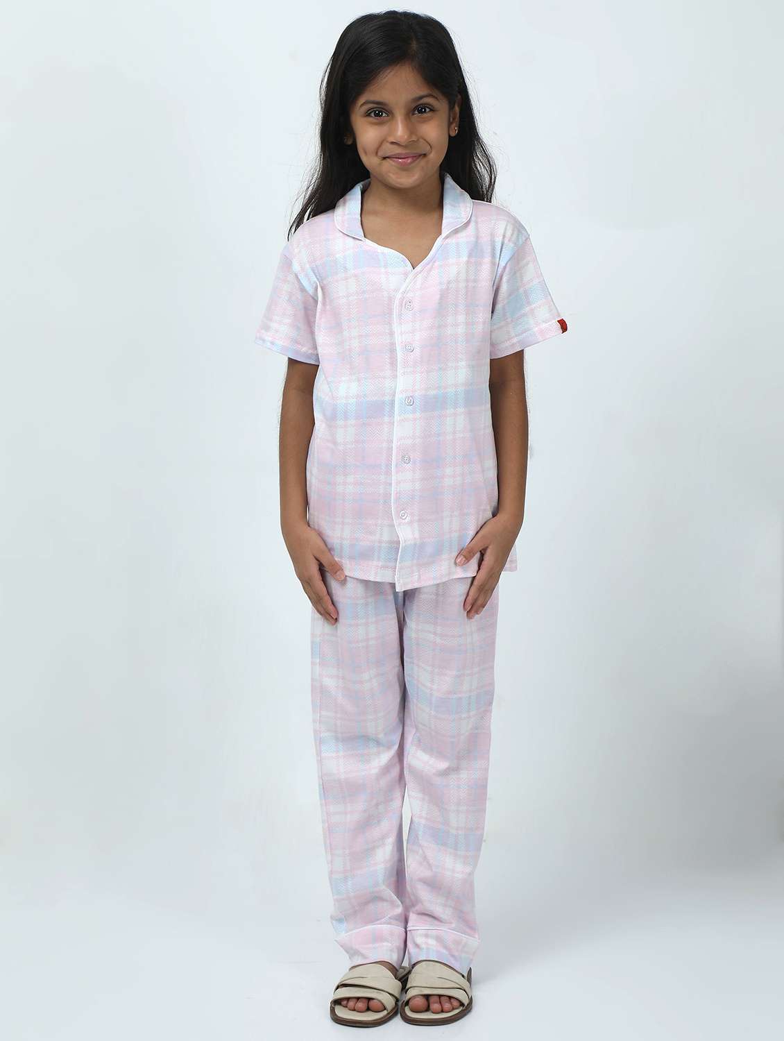 girls checkered nightwear pyjama set