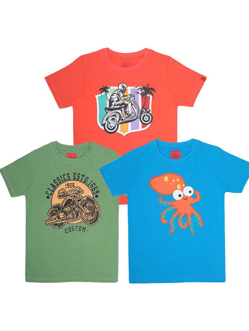 boys pack of 3 printed short sleeve t-shirt