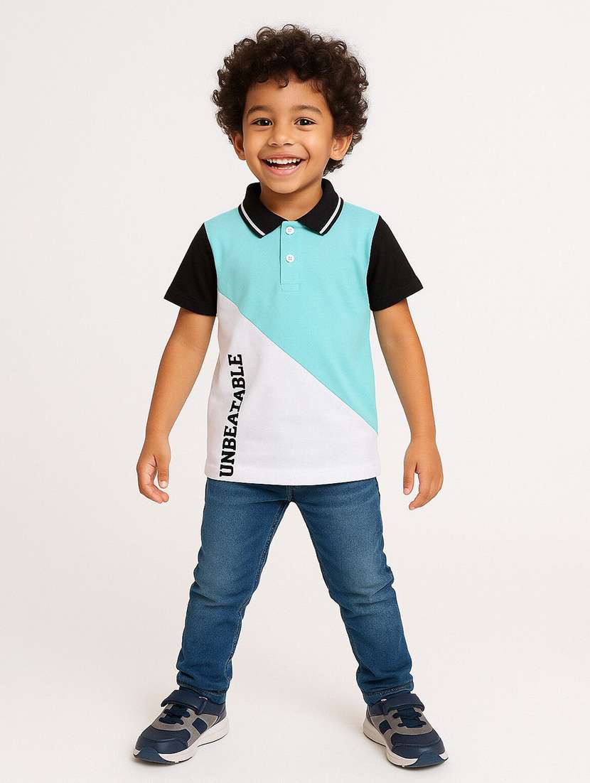boys color blocked short sleeve polo t-shirt