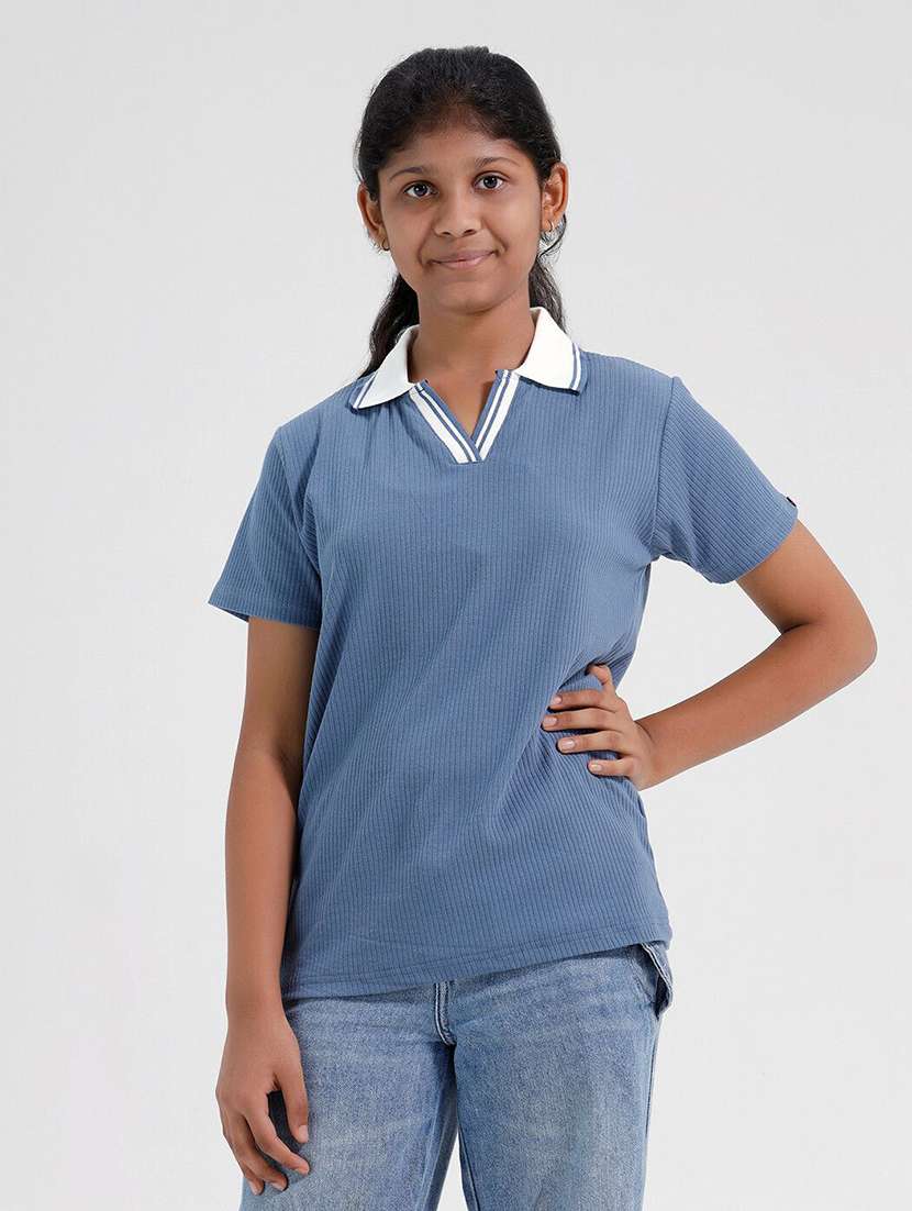 girls solid short sleeve polo tee