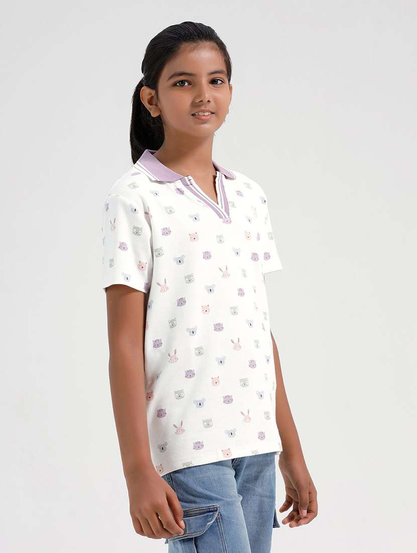 girls printed short sleeve polo tee