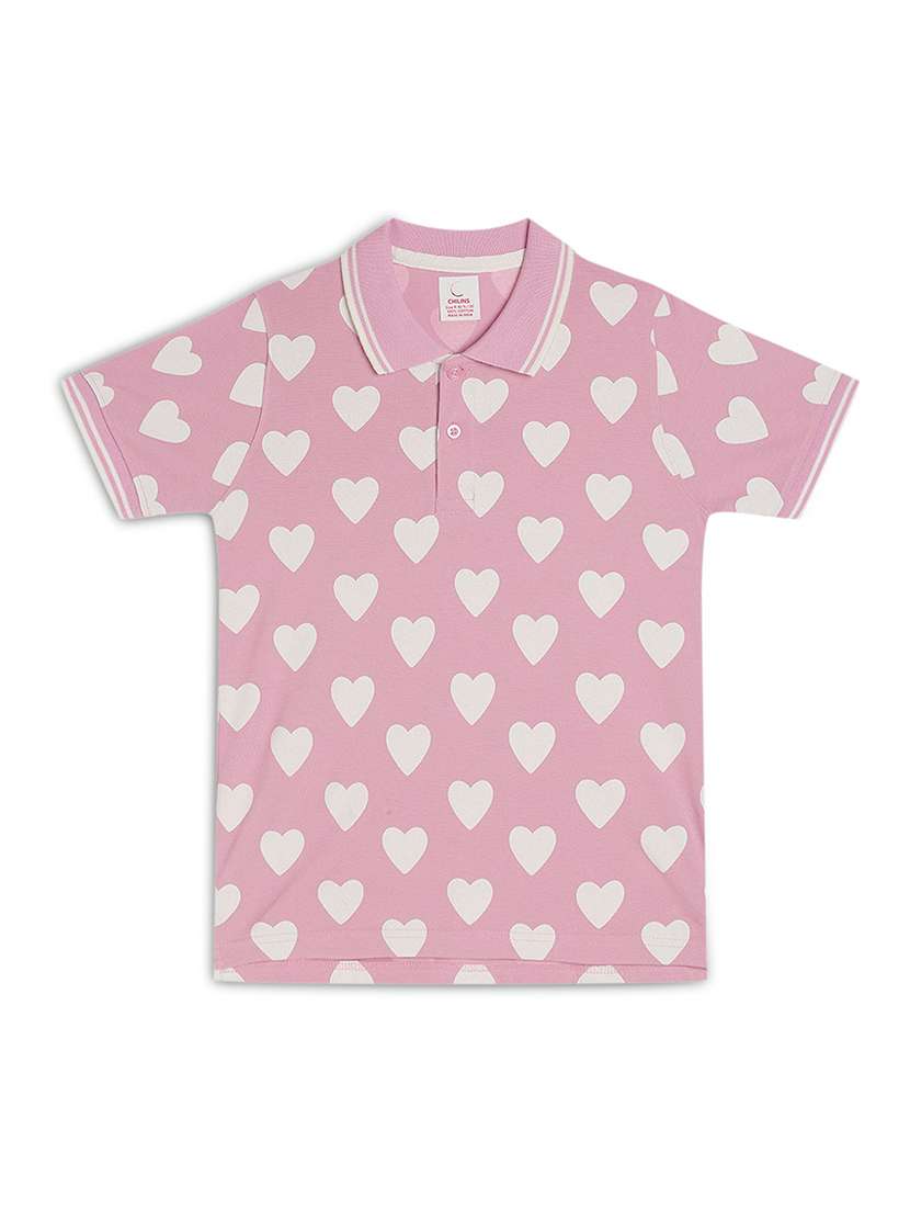 girls printed short sleeve polo tee