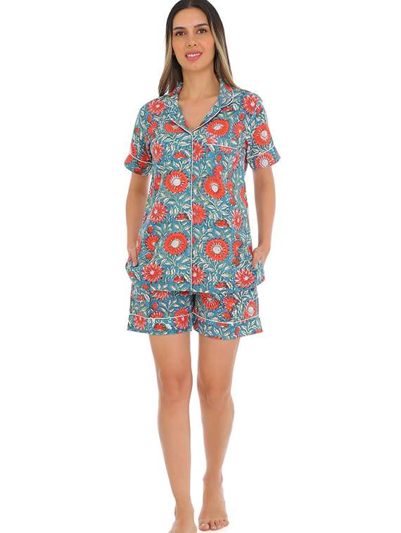 women printed nightwear shorts set