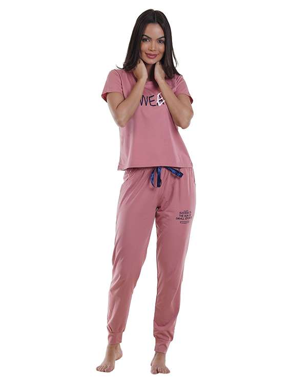women typographic short sleeve pyjama set nightwear 