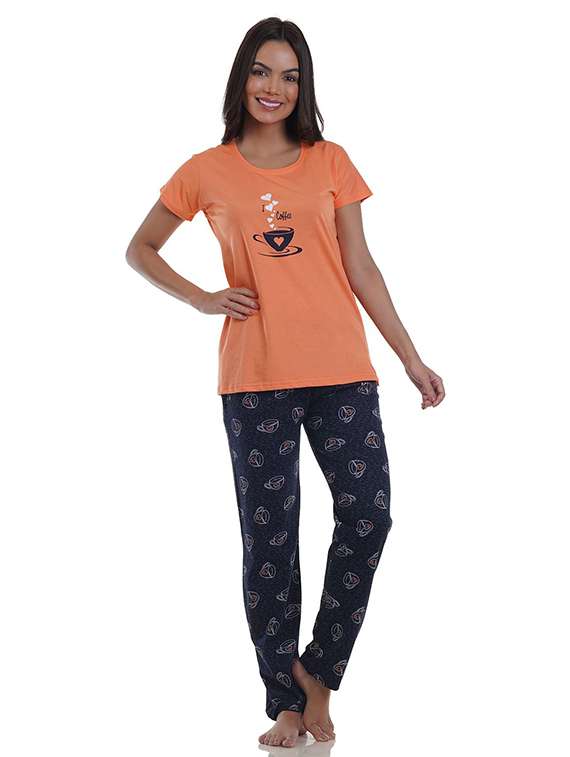 women printed short sleeve pyjama set nightwear 