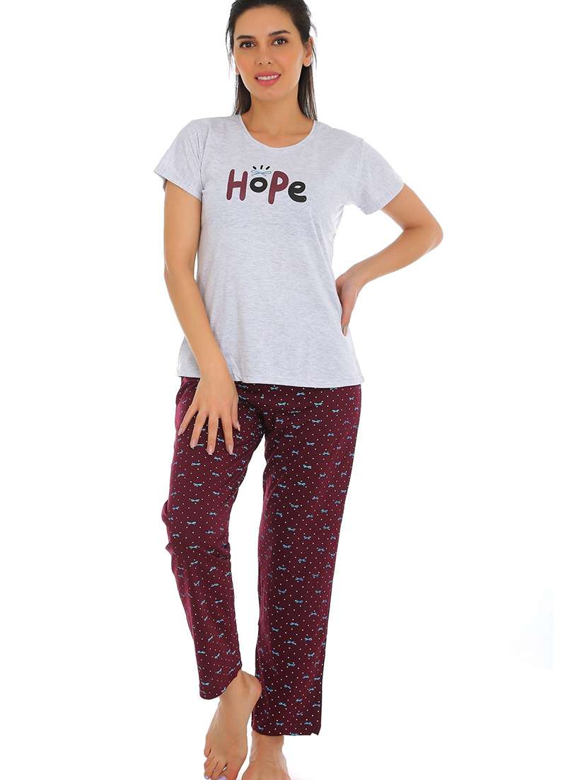 women printed nightwear pyjama set
