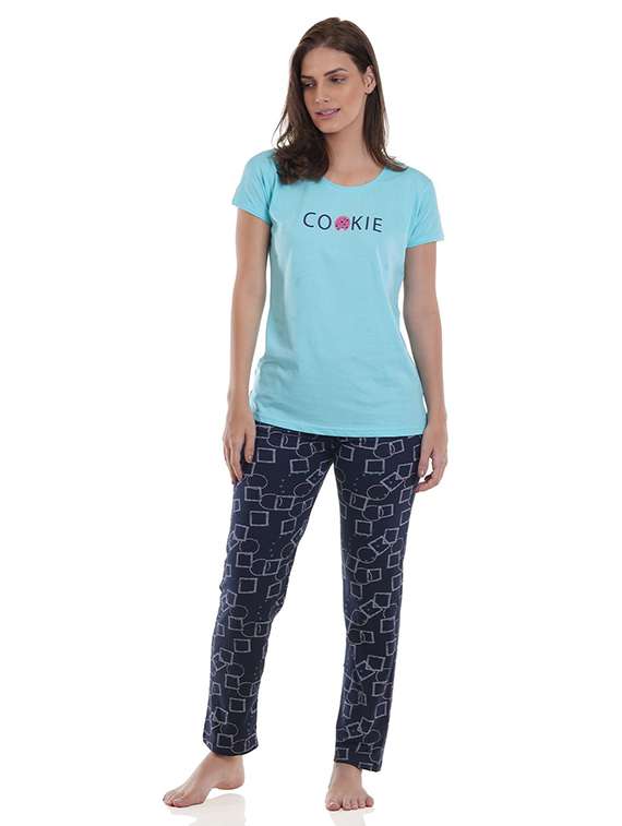 women printed short sleeve pyjama set nightwear 