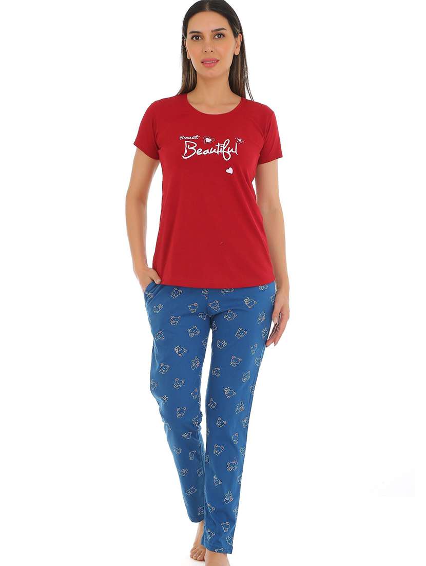 women printed nightwear pyjama set