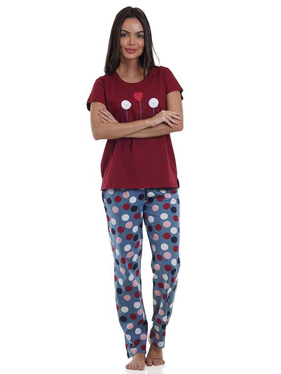 women printed short sleeve pyjama set nightwear 