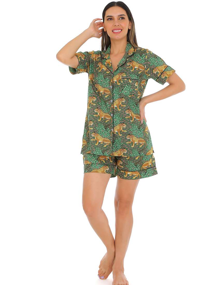 women printed nightwear shorts set