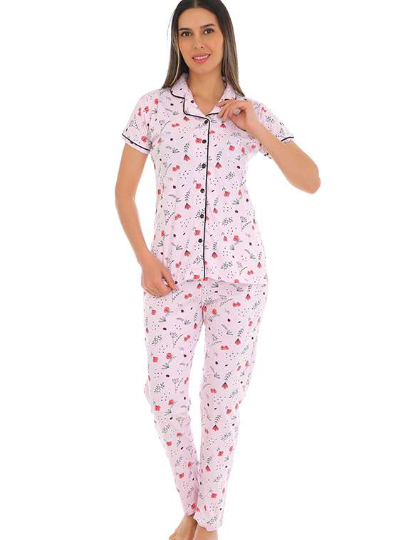 women printed nightwear pyjama set