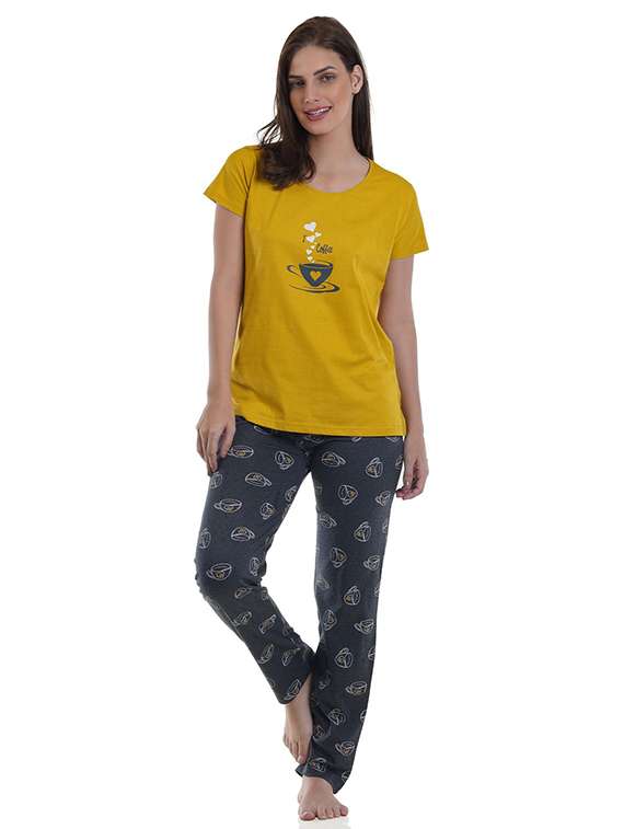 women printed short sleeve pyjama set nightwear 