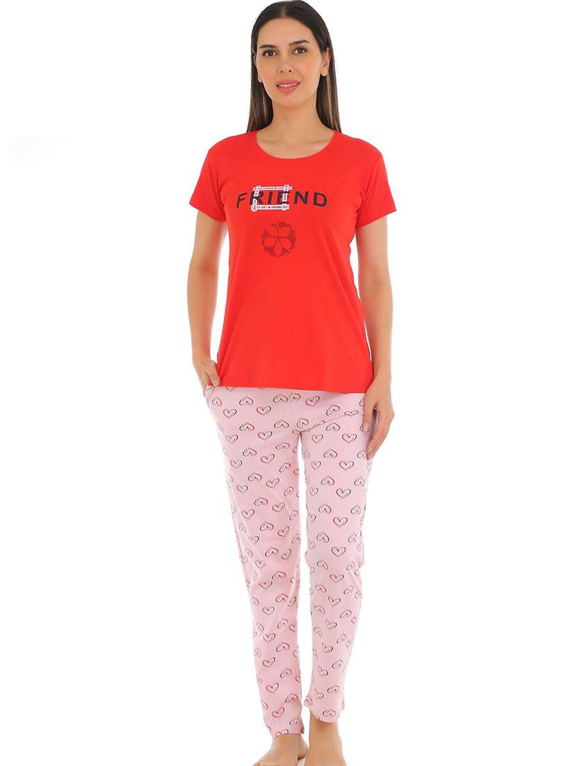women printed nightwear pyjama set